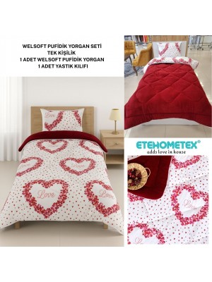 ETE HOMETEX TEK KİŞİLİK LÜX WELSOFT YORGAN SETİ LOVE BORDO 155X215CM 8696474231966